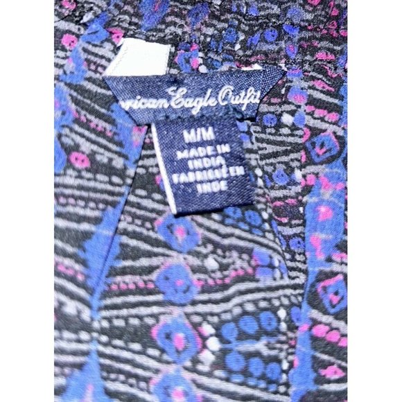 AMERICAN EAGLE Sz MEDIUM Poly Chiffon Peasant Blouse Tunic Blue Pink EUC - Picture 8 of 10